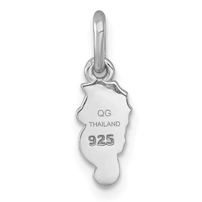 Sterling Silver Rhodium-plated Polished White and Rainbow Enamel Seahorse Childrens Pendant