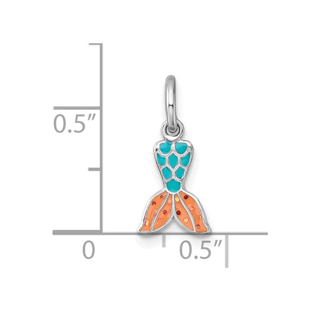 Sterling Silver Madi K Rhodium-plated Enameled Mermaid Tail Childrens Pendant
