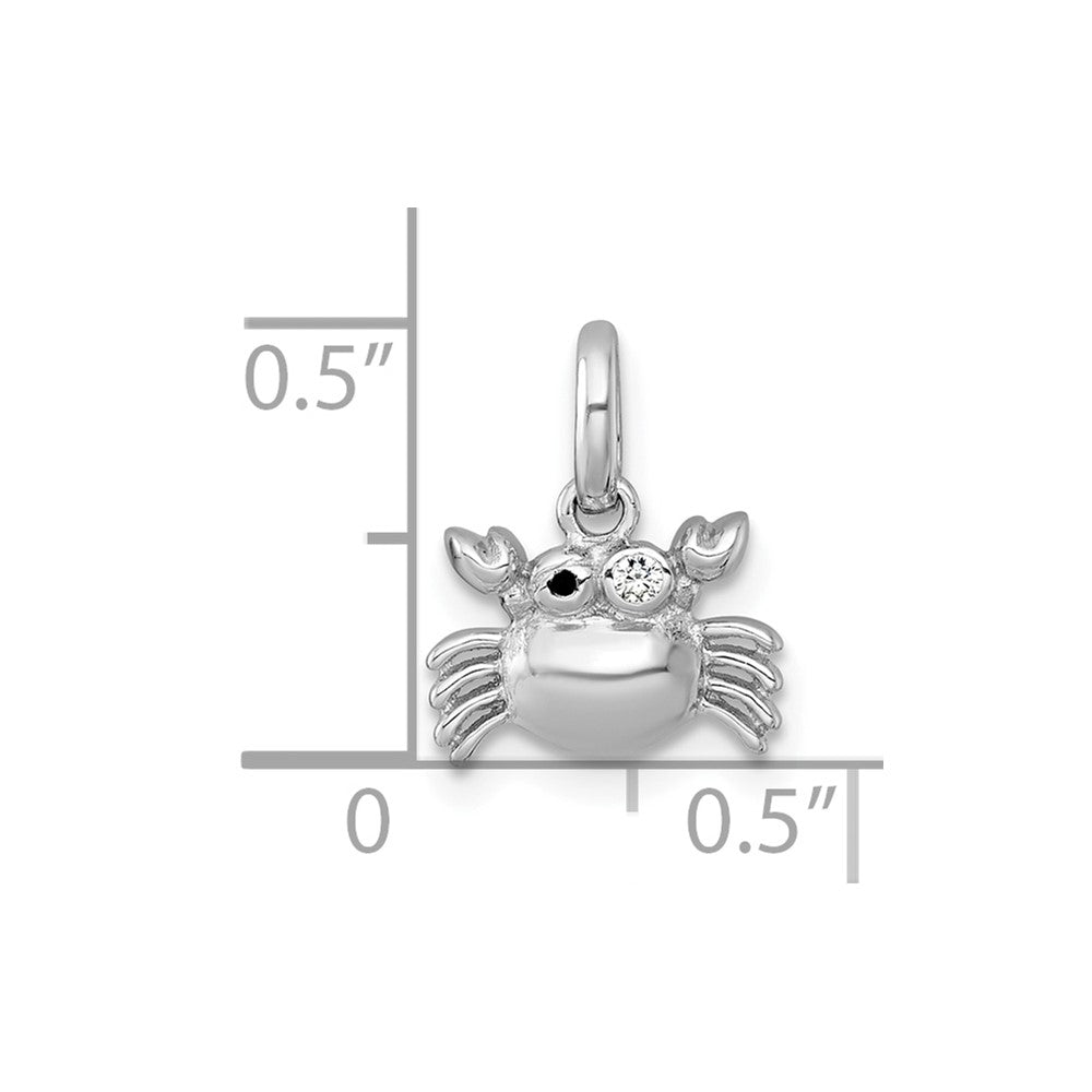 Sterling Silver Rhodium-plated Polished Black Enamel and White CZ Crab Childrens Pendant