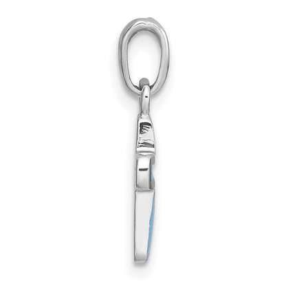 Sterling Silver Rhodium-plated Polished Blue Enamel Childrens Cross Charm Pendant