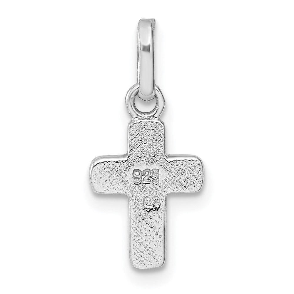 Sterling Silver Rhodium-plated Polished Blue Enamel Childrens Cross Charm Pendant