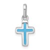Sterling Silver Rhodium-plated Polished Blue Enamel Childrens Cross Charm Pendant