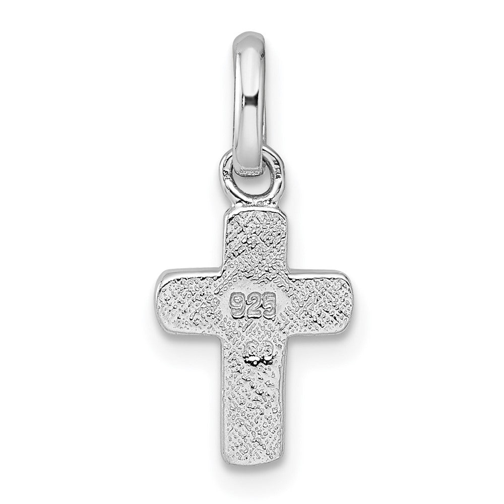 Sterling Silver Rhodium-plated Polished Pink Enamel Childrens Cross Charm Pendant