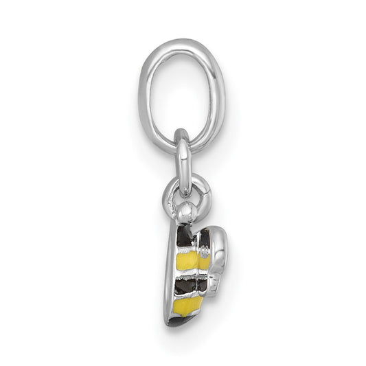 Sterling Silver Rhodium-plated Black/Yellow/White Enamel Bee Childrens Pendant