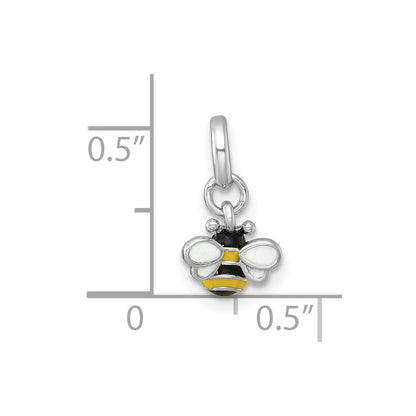 Sterling Silver Rhodium-plated Black/Yellow/White Enamel Bee Childrens Pendant