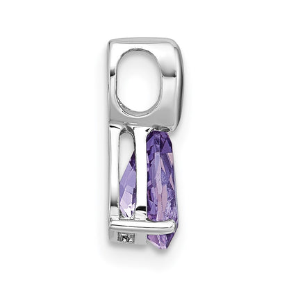 Sterling Silver Rhodium-plated Polished Pear Amethyst Teardrop Chain Slide Pendant