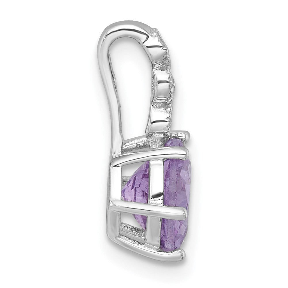Sterling Silver Rhodium-plated Polished and Beaded Round Amethyst and White Topaz Chain Slide Pendant