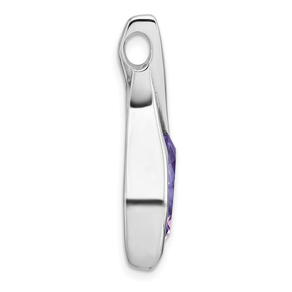 Sterling Silver Rhodium-plated Polished Marquise Amethyst Drop Chain Slide Pendant