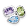 Sterling Silver Rhodium-plated Polished Pear Blue Topaz, Oval Peridot and Emerald-cut Amethyst Chain Slide Pendant