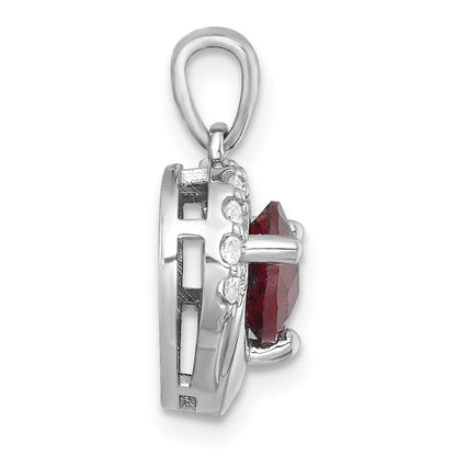 Sterling Silver Rhodium-plated Polished Fancy Garnet and White Topaz Heart Pendant