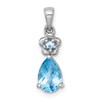 Sterling Silver Rhodium-plated Polished Light Swiss Blue Topaz Teardrop and Flower Pendant