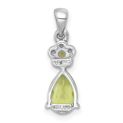 Sterling Silver Rhodium-plated Polished Peridot Teardrop and Flower Pendant