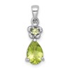 Sterling Silver Rhodium-plated Polished Peridot Teardrop and Flower Pendant