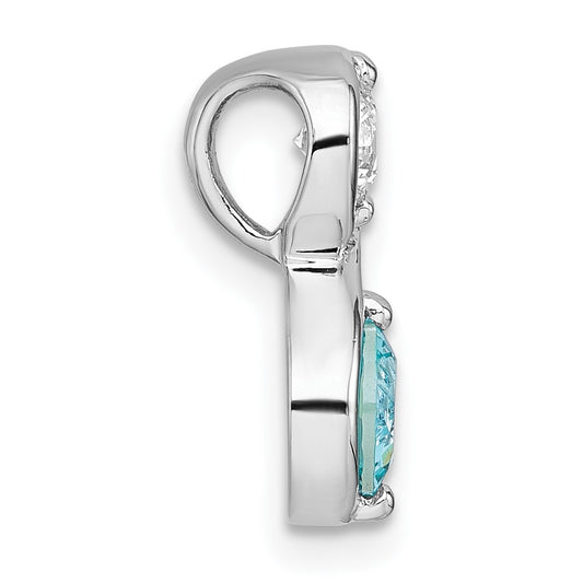 Sterling Silver Rhodium-plated Polished Round Lab Created Paraiba and CZ Infinity Chain Slide Pendant