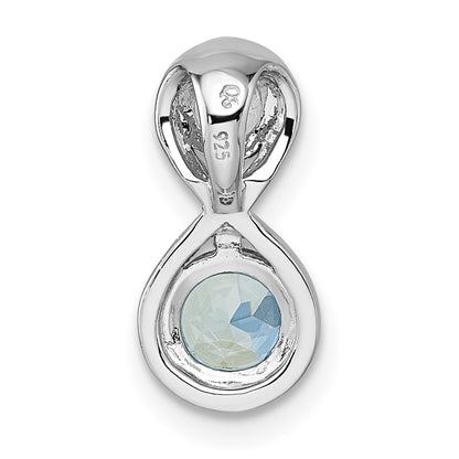 Sterling Silver Rhodium-plated Polished Round Lab Created Paraiba and CZ Infinity Chain Slide Pendant