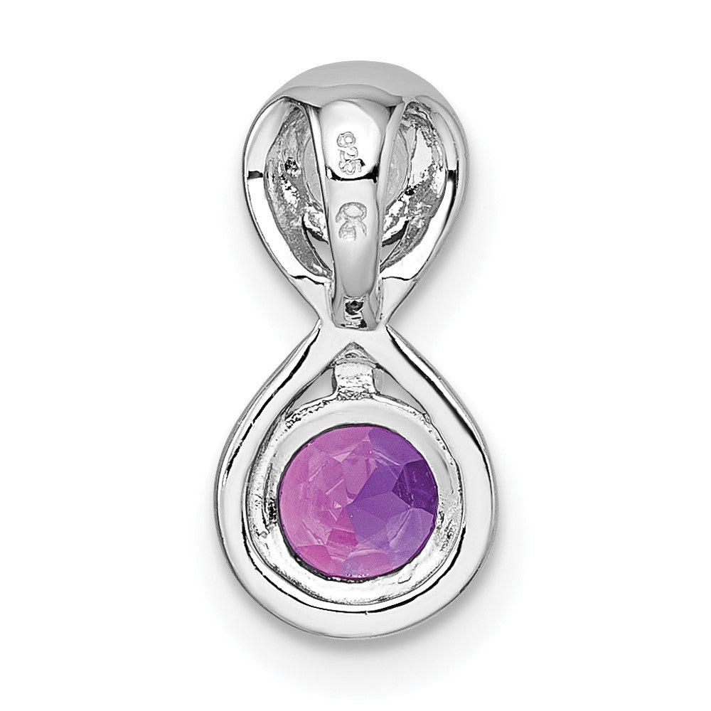 Sterling Silver Rhodium-plated Polished Round Lab Created Ruby and CZ Infinity Chain Slide Pendant