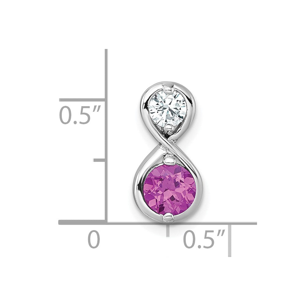 Sterling Silver Rhodium-plated Polished Round Lab Created Ruby and CZ Infinity Chain Slide Pendant