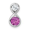 Sterling Silver Rhodium-plated Polished Round Lab Created Ruby and CZ Infinity Chain Slide Pendant