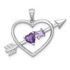 Sterling Silver Rhodium-plated Polished Amethyst and Rose de France Quartz Arrow Heart Pendant