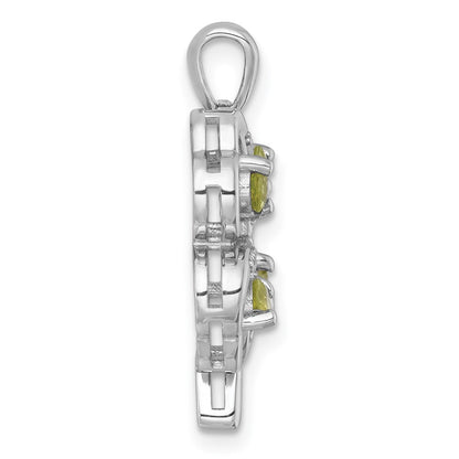 Sterling Silver Rhodium-plated Polished Peridot and White Topaz 4-Leaf Clover Pendant