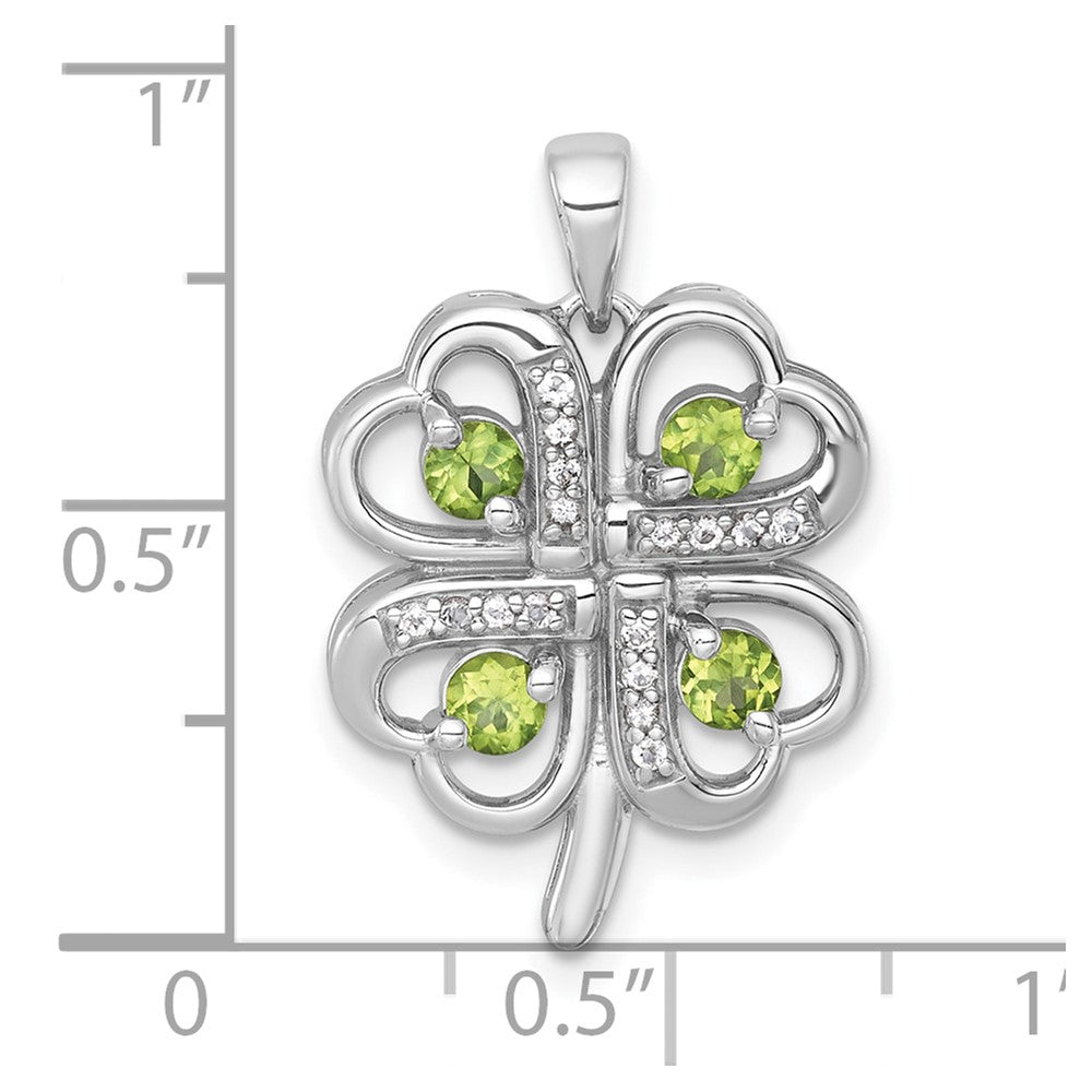 Sterling Silver Rhodium-plated Polished Peridot and White Topaz 4-Leaf Clover Pendant