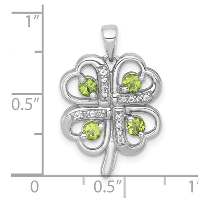 Sterling Silver Rhodium-plated Polished Peridot and White Topaz 4-Leaf Clover Pendant
