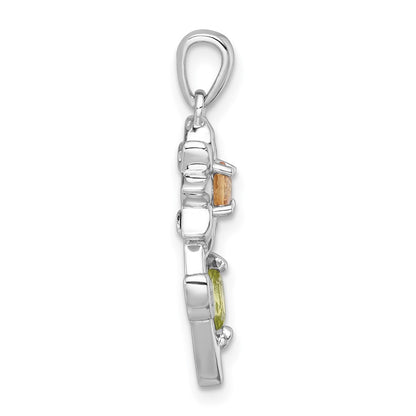 Sterling Silver Rhodium-plated Polished Citrine, Peridot and White Topaz Flower Pendant