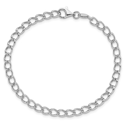 Amore La Vita Sterling Silver Rhodium-plated Polished 4.5mm 8 inch Half Round Wire Curb Chain with Fancy Lobster Clasp Charm Bracelet