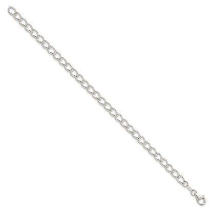 Amore La Vita Sterling Silver Rhodium-plated Polished 5.3mm 7 inch Half Round Wire Curb Chain with Fancy Lobster Clasp Charm Bracelet