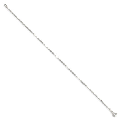 Sterling Silver 1.15mm Square Fancy Beaded Chain Anklet