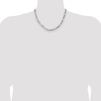 Sterling Silver 6.1mm Flat D/C Pave Figaro Chain