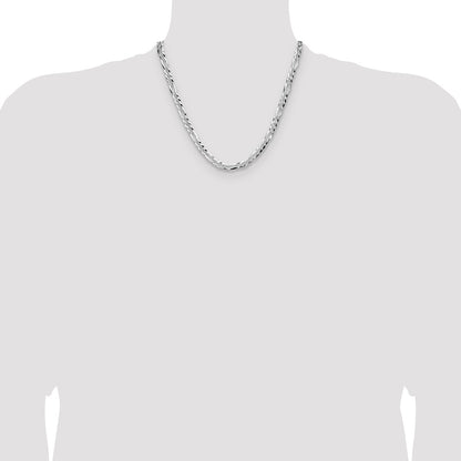 Sterling Silver 6.1mm Flat D/C Pave Figaro Chain