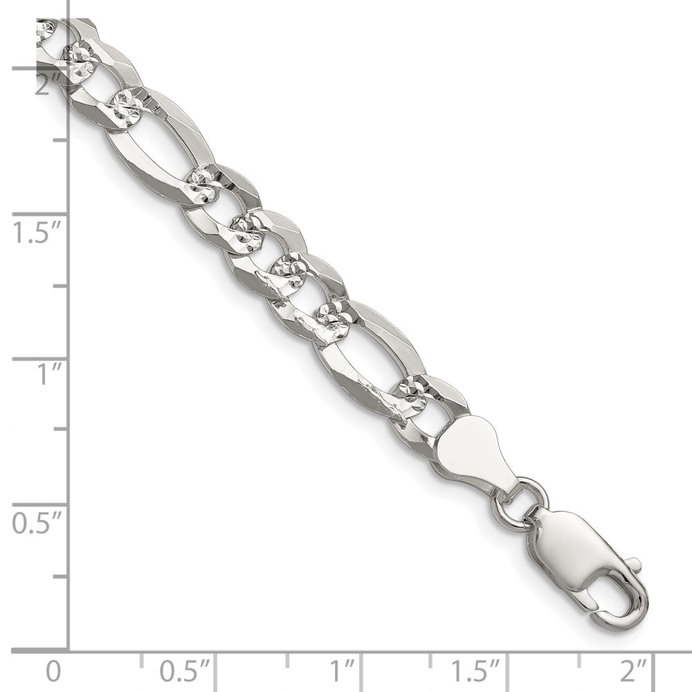 Sterling Silver 7.0mm Flat D/C Pave Figaro Chain