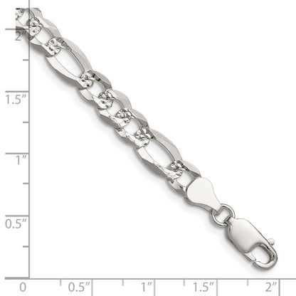 Sterling Silver 7.0mm Flat D/C Pave Figaro Chain