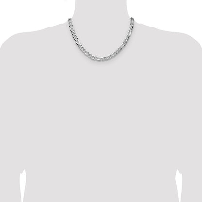 Sterling Silver 7.0mm Flat D/C Pave Figaro Chain