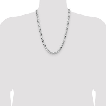 Sterling Silver 7.0mm Flat D/C Pave Figaro Chain