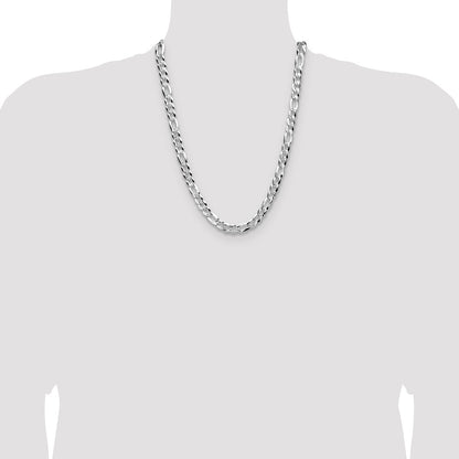 Sterling Silver 8.5mm Flat D/C Pave Figaro Chain