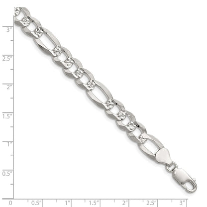 Sterling Silver 8.5mm Flat D/C Pave Figaro Chain