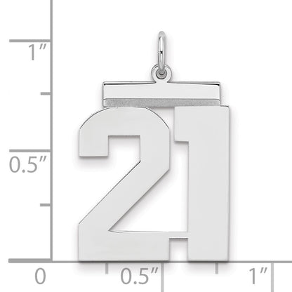 Sterling Silver/Rhodium-plated Polished Number 21 Charm
