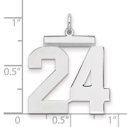 Sterling Silver/Rhodium-plated Polished Number 24 Charm