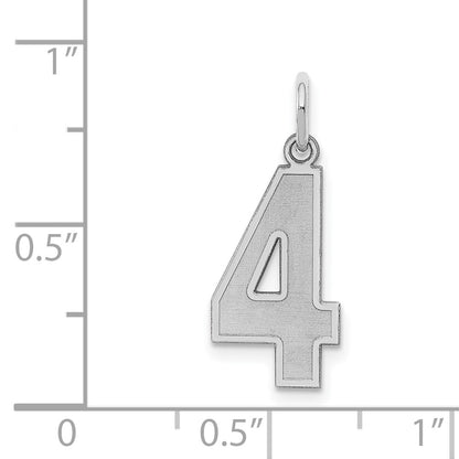Sterling Silver/Rhodium-plated Satin Number 4 Charm