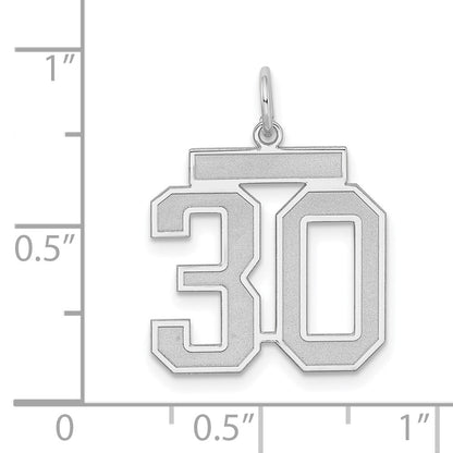 Sterling Silver/Rhodium-plated Satin Number 30 Charm