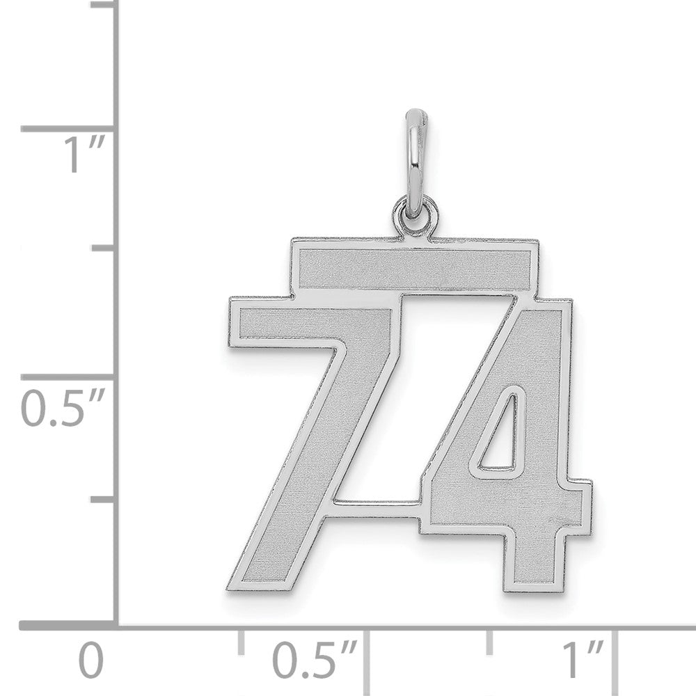 Sterling Silver/Rhodium-plated Satin Number 74 Charm