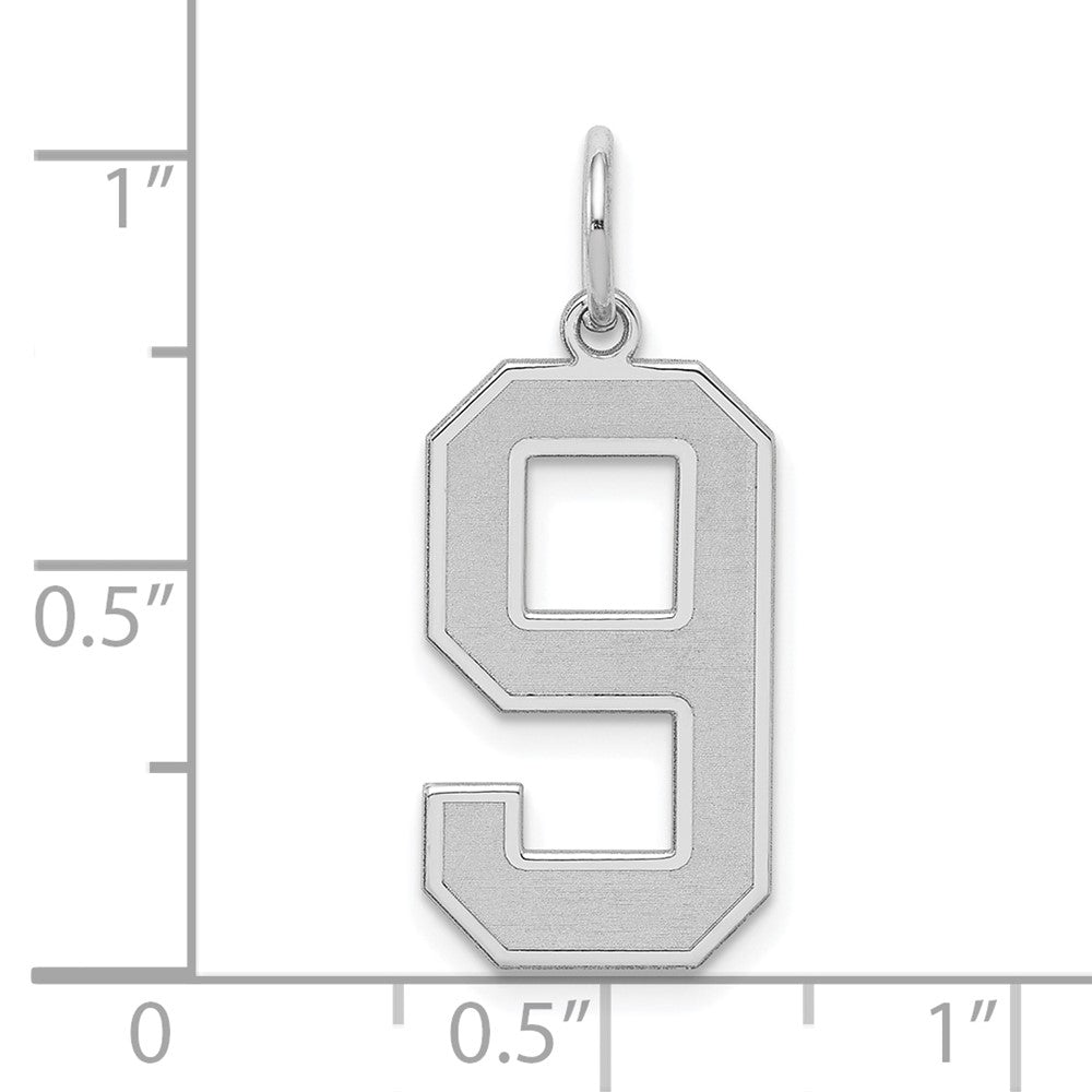 Sterling Silver/Rhodium-plated Satin Number 9 Charm