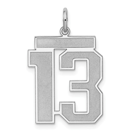 Sterling Silver/Rhodium-plated Satin Number 13 Charm