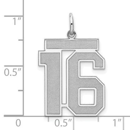 Sterling Silver/Rhodium-plated Satin Number 16 Charm