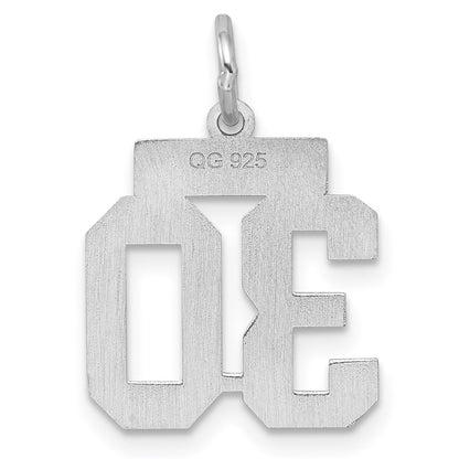 Sterling Silver/Rhodium-plated Satin Number 30 Charm