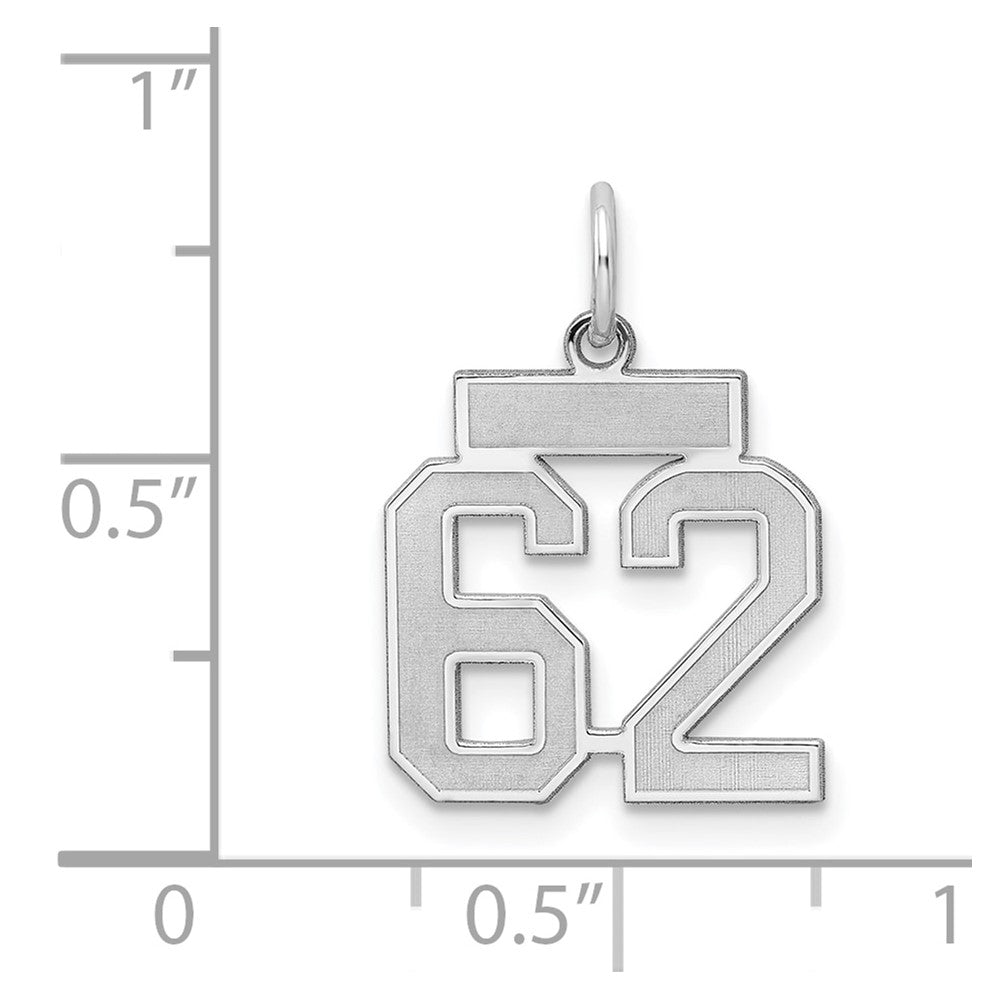 Sterling Silver/Rhodium-plated Satin Number 62 Charm