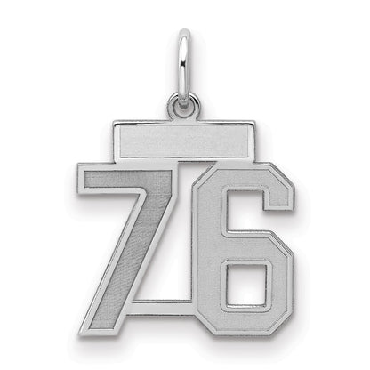 Sterling Silver/Rhodium-plated Satin Number 76 Charm