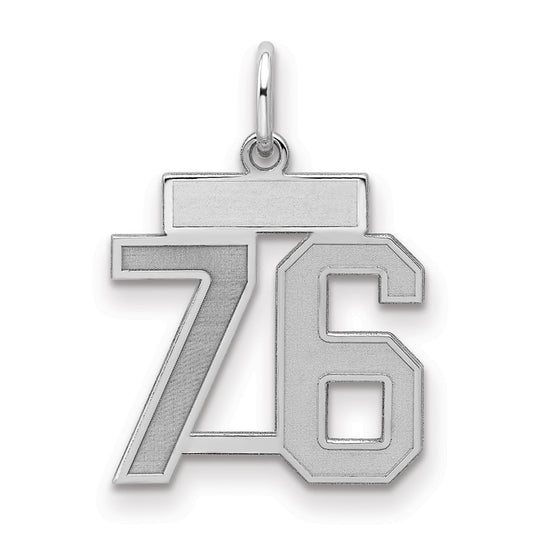 Sterling Silver/Rhodium-plated Satin Number 76 Charm
